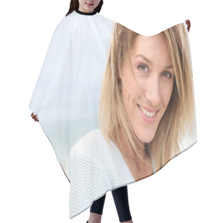 Personality  Blond Woman On Beach Hair Cutting Cape