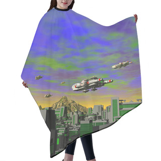 Personality  Spaceships Flying Over The City Hair Cutting Cape