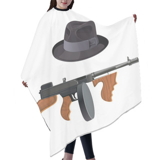 Personality  Fedora Hat And A Thompson Gun For A Retro Party Isolated On Whit Hair Cutting Cape
