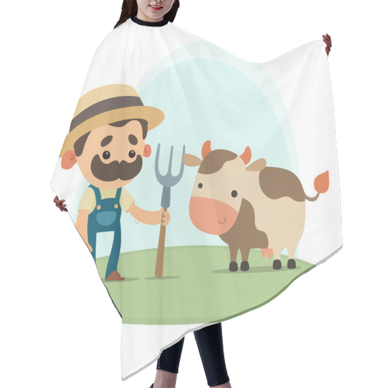 Personality  Cartoon Farmer With Cow Hair Cutting Cape