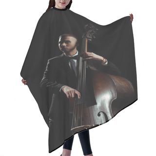 Personality  Professional Musician Playing On Contrabass Isolated On Black Hair Cutting Cape