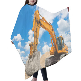Personality  Yellow Excavator At Construction Site Hair Cutting Cape