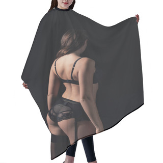 Personality  Back View Of Woman In Lingerie Isolated On Black Hair Cutting Cape
