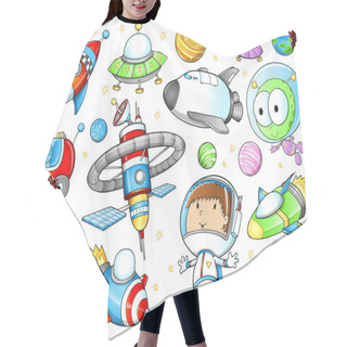 Personality  Outer Space Spaceships And Astronaut Vector Set Hair Cutting Cape