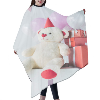 Personality  Teddy Bear In Cone With Gift Boxes And Air Balloons  Hair Cutting Cape