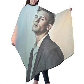 Personality  Multicolored Digital Painted Image Portrait Of Elegant Young Handsome Man. Hair Cutting Cape