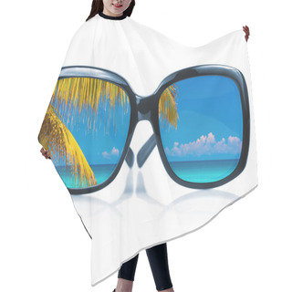 Personality  Sunglasses With A Beach Scene Reflected On The Glass Hair Cutting Cape