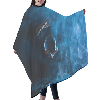 Personality  Cropped View Of Witch With Crystal Ball On Dark Blue Background Hair Cutting Cape