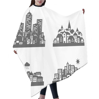 Personality  City Set Black Icons. Signs And Symbols Hair Cutting Cape