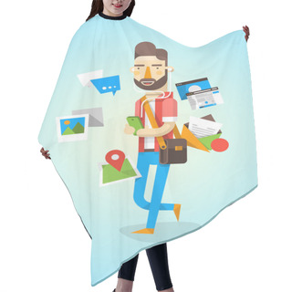 Personality  Hipster Character With Communication Elements Hair Cutting Cape