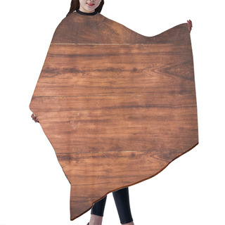 Personality  Brown Wood Texture For Background With Space For Work And Text. Top View Hair Cutting Cape