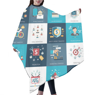 Personality  Banking Marketing Concept Flat Icons Set Hair Cutting Cape