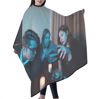 Personality  Group Of People And Woman Fortune Teller With Crystal Ball Hair Cutting Cape