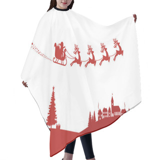 Personality  Santa Sleigh Reindeer Fly Red Silhouette Hair Cutting Cape