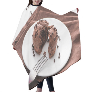Personality  Fresh Chocolate Muffin On White Plate Near Fork And Napkin Hair Cutting Cape