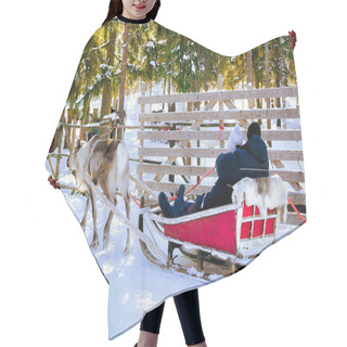 Personality  Family While Reindeer Sleigh Ride In Winter Rovaniemi Reflex Hair Cutting Cape