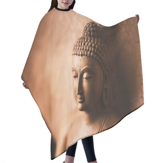 Personality  Buddha In A Meditation Pose, Under Protection Of The King Of Nag - Mukalinda. Figure Isolated On A Black Background. Hair Cutting Cape