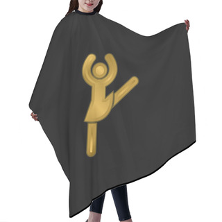 Personality  Ballerina Pose Gold Plated Metalic Icon Or Logo Vector Hair Cutting Cape