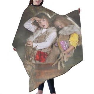 Personality  Two Girls Dress Up As Fairytale Characters, Fairytale Character Grandma Ezhka Hair Cutting Cape