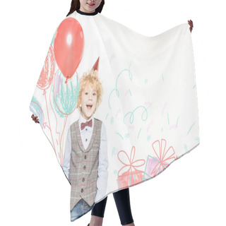 Personality  Boy In Cone Hat With Balloons Hair Cutting Cape