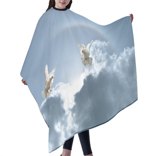 Personality  White Doves Against Clouds And Rainbow Hair Cutting Cape