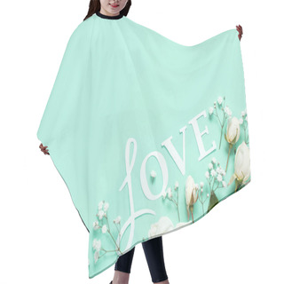 Personality  Flowers And LOVE Lettering On A Light Green Background Hair Cutting Cape