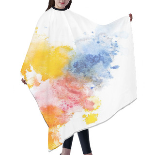 Personality  Abstract Painting With Red, Yellow And Blue Watercolor Paint Spots On White  Hair Cutting Cape