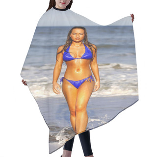 Personality  Deep Blue String Bikini On Calendar Girl Model On Tropical Island Beach Hair Cutting Cape