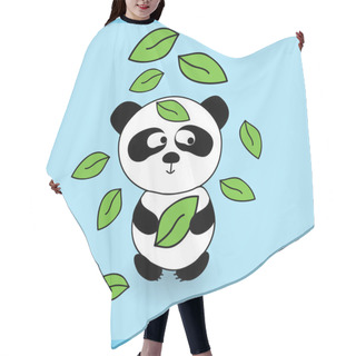 Personality  Illustration Of Cute Cartoon Panda With Falling Leaves Hair Cutting Cape