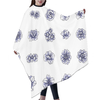 Personality  Seamless Blue Monochrome Vintage Style Flowers Pattern Hair Cutting Cape
