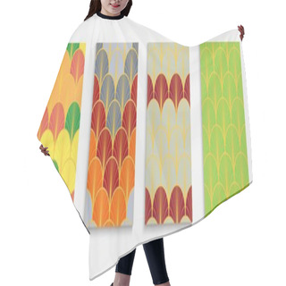 Personality  Japanese Gold Fan Funky Cover Set. Luxurious Geometric Pattern. Kimono Stripes Layout. Simple Dynamic Hipster Textile Backgroud. Bright Color Ancient A4 Frame. Asian Retro Template Set. Hair Cutting Cape