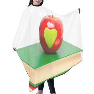 Personality  Apple With Green Heart On Stack Of Books Hair Cutting Cape