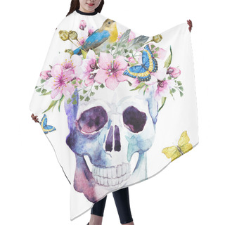 Personality  Watercolor Skull With Flowers Hair Cutting Cape