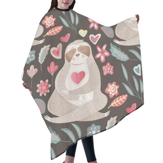 Personality  Seamless Pattern With Sloths In Flat Style. Hair Cutting Cape