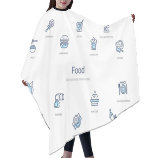Personality  Food Concept 14 Colorful Outline Icons. 2 Color Blue Stroke Icon Hair Cutting Cape