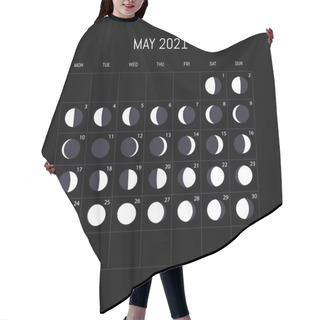 Personality  Moon Phases Calendar For 2021 Year. May. Night Background Design. Vector Illustration Hair Cutting Cape