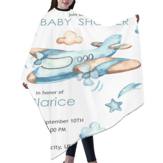 Personality  Airplane, Clouds, Mountains, Stars. Watercolor Baby Shower For Boys Hair Cutting Cape