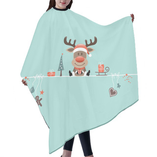 Personality  Square Sitting Christmas Reindeer And Icons Turquoise Hair Cutting Cape