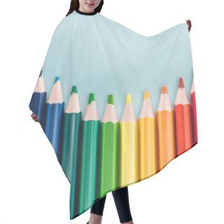 Personality  Top View Of Rainbow Multicolored Pencils On Blue Background, Lgbt Concept Hair Cutting Cape