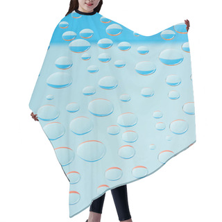 Personality  Close-up View Of Transparent Droplets On Light Blue Background Hair Cutting Cape