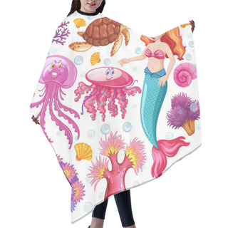 Personality  Set Of Sea Animals And Mermaid Cartoon Character  Illustration Hair Cutting Cape
