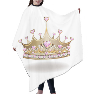 Personality  Princess Crown Or Tiara With Pearls And Pink Gems In The Shape Of A Heart Vector Illustration Isolated On White Background. Hair Cutting Cape