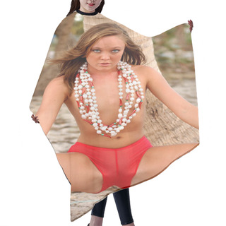 Personality  Beads For A Top - Red Boy Shorts Impressive Abs On Young Fresh Model With No Makeup - Suggestive Knees Apart Vogue Pose By Professional Model - Natural Look Of A Real Beauty - Sunshine Sun Tan Sun Drenched Sunny Healthy Attitude Of A Carefree Babe Hair Cutting Cape
