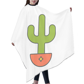 Personality  Comic Green Tropical Cactus In Pot Pop Art Groovy Style T Shirt Print Decorative Design Vector Cartoon Illustration. Natural Exotic Desert Potted Plant Botany Garden Contoured Sticker Element Hair Cutting Cape