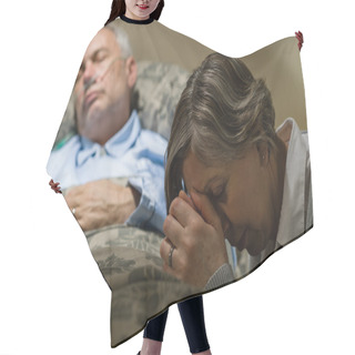 Personality  Uneasy Senior Woman Praying For Sick Man Hair Cutting Cape