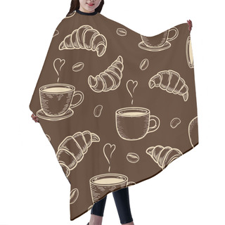 Personality  Croissant, Cup And Coffee Bean Seamless Pattern Hair Cutting Cape