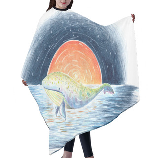 Personality  Colorful Pecl Illustration Of A Whale In The Water And An Orange Sunset Hair Cutting Cape