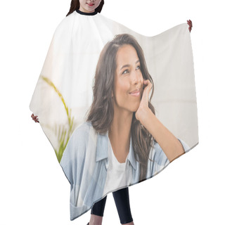 Personality  Smiling Young Woman  Hair Cutting Cape