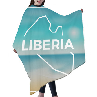 Personality  Liberia Map Rough Outline Against The Backdrop Of Beach And Tropical Sea With Bright Sun. Hair Cutting Cape