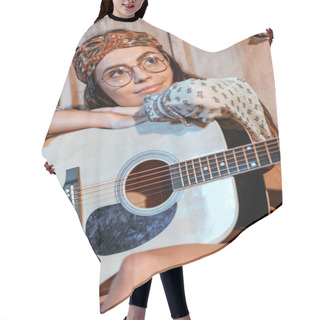 Personality  Hippie Girl With Acoustic Guitar  Hair Cutting Cape